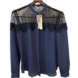 Lauren Conrad Ladies Blue with Black Lace Large Long Sleeve Fairygoth Sexy